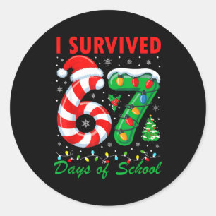 I Survived 67 Days Of School Christmas Candy Cane Classic Round Sticker