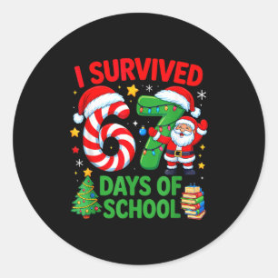 I Survived 67 Days Of School Christmas Candy Cane  Classic Round Sticker