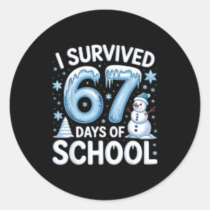 I Survived 67 Days Of School Christmas Candy Cane  Classic Round Sticker