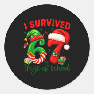 I Survived 67 Days Of School Christmas Candy Cane  Classic Round Sticker