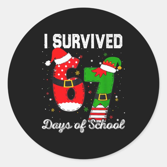 I Survived 67 Days Of School Christmas Candy Cane  Classic Round Sticker (Front)