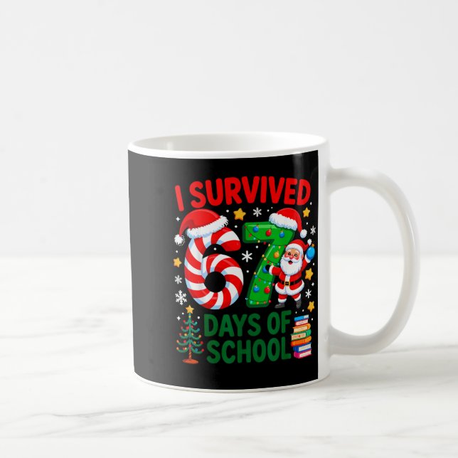 I Survived 67 Days Of School Christmas Candy Cane  Coffee Mug (Right)