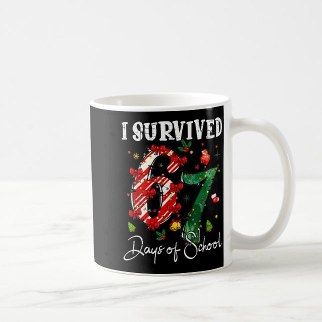 I Survived 67 Days Of School Christmas Candy Cane  Coffee Mug (Right)