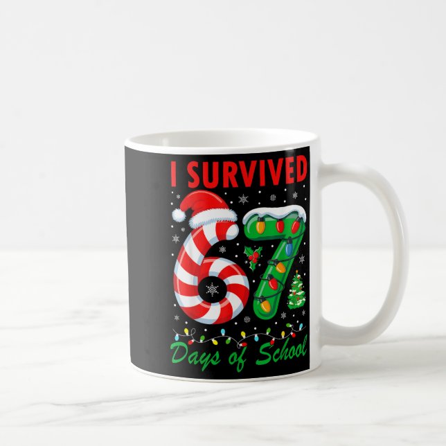 I Survived 67 Days Of School Christmas Candy Cane  Coffee Mug (Right)