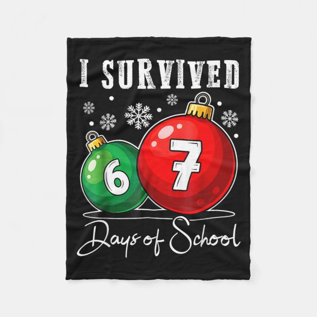 I Survived 67 Days Of School Christmas Candy Cane  Fleece Blanket (Front)
