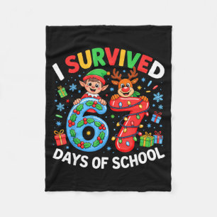 I Survived 67 Days Of School Christmas Candy Cane Fleece Blanket