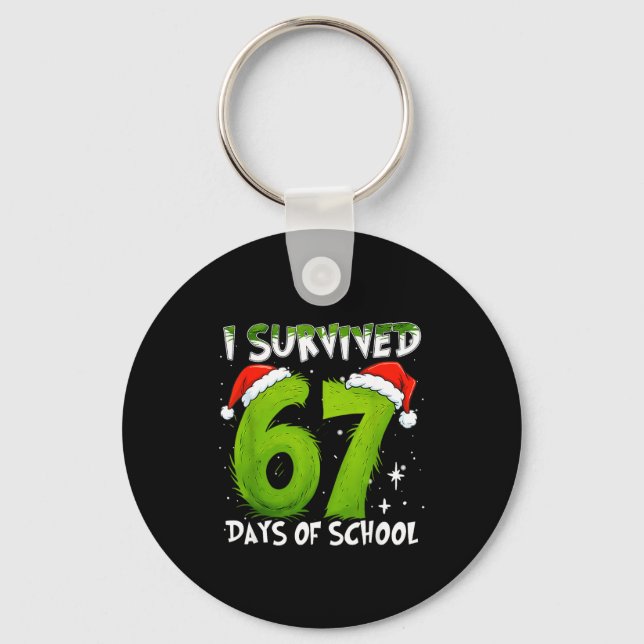 I Survived 67 Days Of School Christmas Candy Cane  Key Ring (Front)