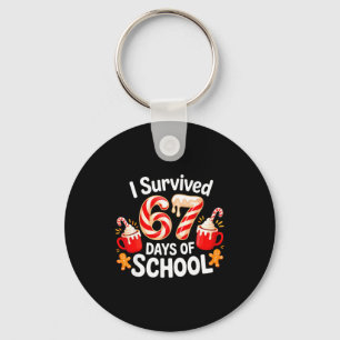I Survived 67 Days Of School Christmas Candy Cane  Key Ring