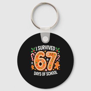 I Survived 67 Days Of School Christmas Candy Cane Key Ring