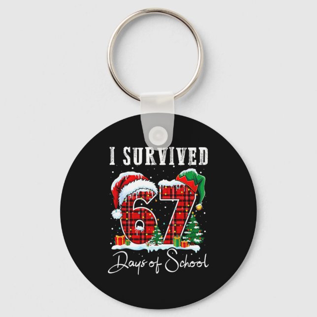 I Survived 67 Days Of School Christmas Candy Cane  Key Ring (Front)