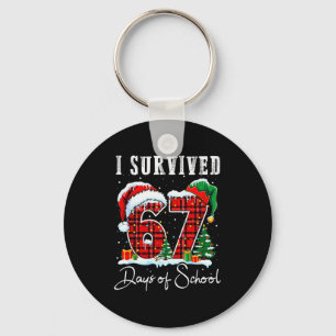 I Survived 67 Days Of School Christmas Candy Cane Key Ring