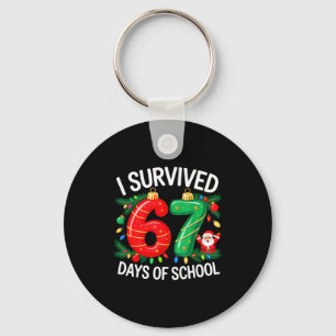I Survived 67 Days Of School Christmas Candy Cane  Key Ring
