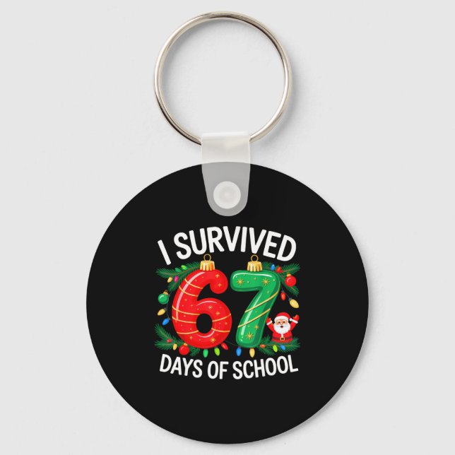 I Survived 67 Days Of School Christmas Candy Cane  Key Ring (Front)