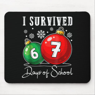 I Survived 67 Days Of School Christmas Candy Cane Mouse Mat