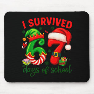 I Survived 67 Days Of School Christmas Candy Cane  Mouse Mat