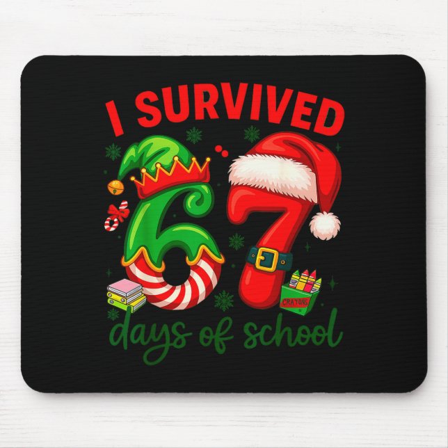 I Survived 67 Days Of School Christmas Candy Cane  Mouse Mat (Front)