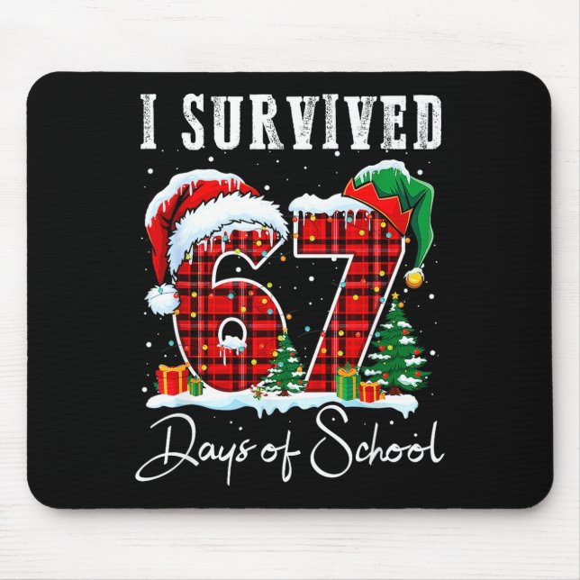 I Survived 67 Days Of School Christmas Candy Cane  Mouse Mat (Front)
