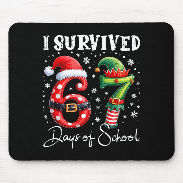 I Survived 67 Days Of School Christmas Candy Cane  Mouse Mat (Front)