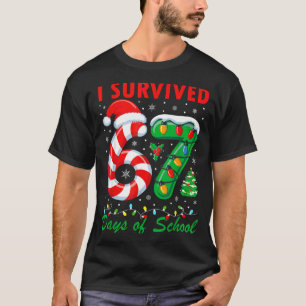I Survived 67 Days Of School Christmas Candy Cane  T-Shirt