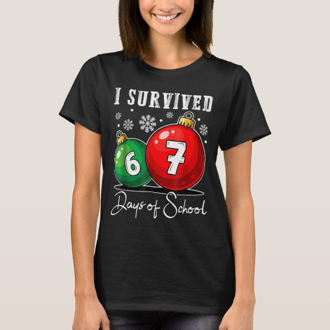 I Survived 67 Days Of School Christmas Candy Cane  T-Shirt (Front)