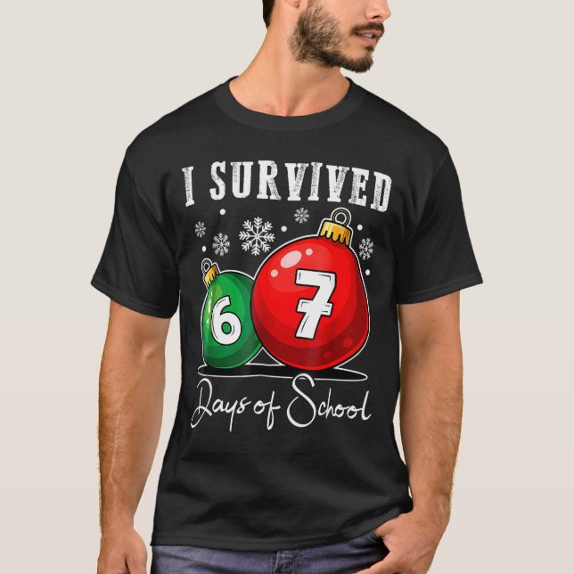 I Survived 67 Days Of School Christmas Candy Cane  T-Shirt (Front)