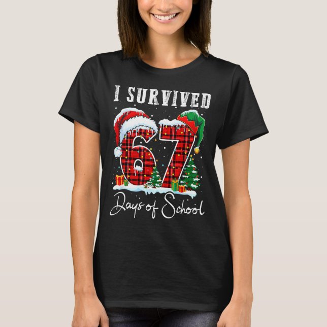 I Survived 67 Days Of School Christmas Candy Cane  T-Shirt (Front)