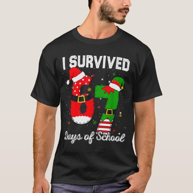 I Survived 67 Days Of School Christmas Candy Cane  T-Shirt (Front)