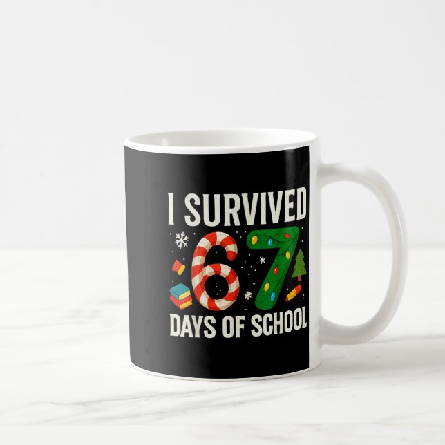 I Survived 67 Days Of School Christmas Red Plaid F Coffee Mug (Right)