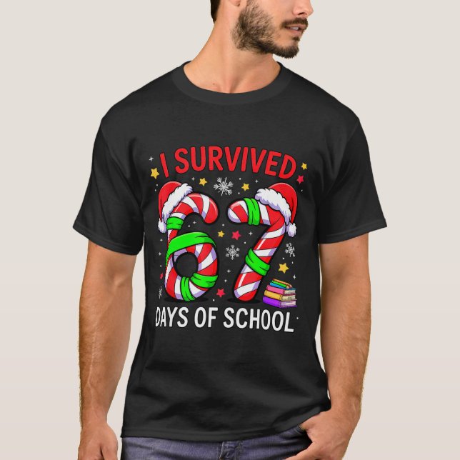 I Survived 67 Days Of School Christmas  T-Shirt (Front)
