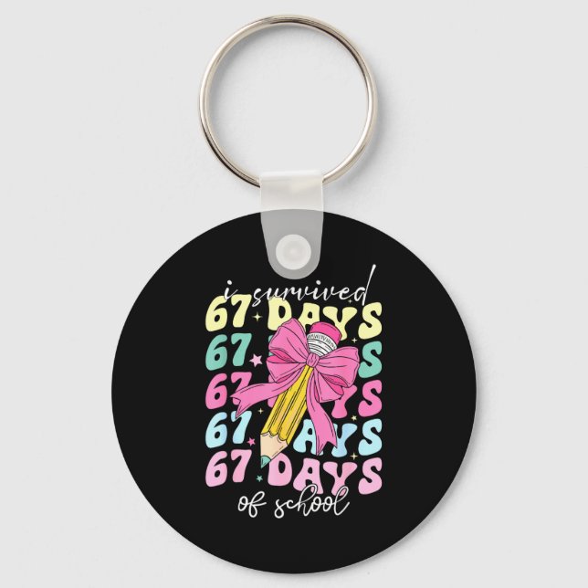 I Survived 67 Days Of School Coquette Bow Student  Key Ring (Front)