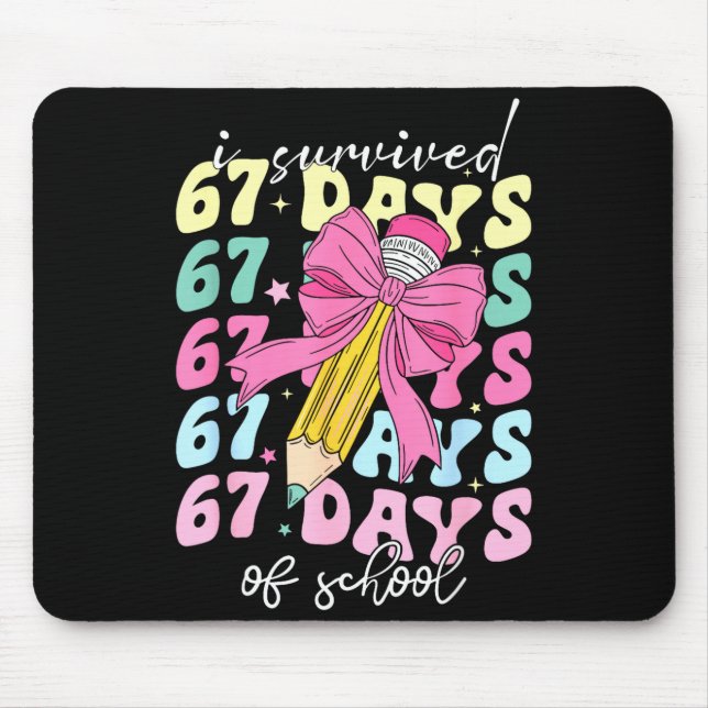 I Survived 67 Days Of School Coquette Bow Student  Mouse Mat (Front)
