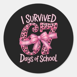 I Survived 67 Days Of School Coquette Girls Women Classic Round Sticker