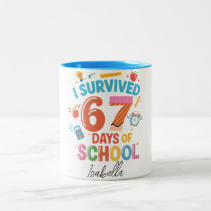 I Survived 67 Days of School - Custom Name Persona Two-Tone Coffee Mug