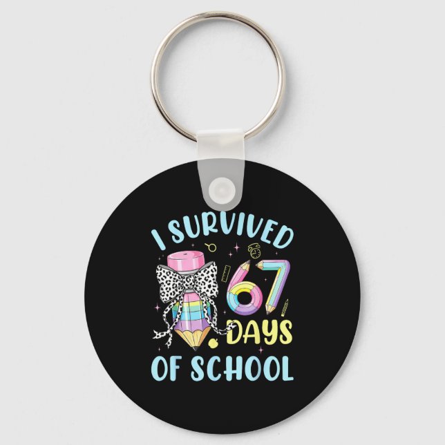 I Survived 67 Days Of School Cute Pastel Pencil Bo Key Ring (Front)