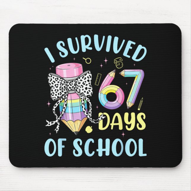 I Survived 67 Days Of School Cute Pastel Pencil Bo Mouse Mat (Front)