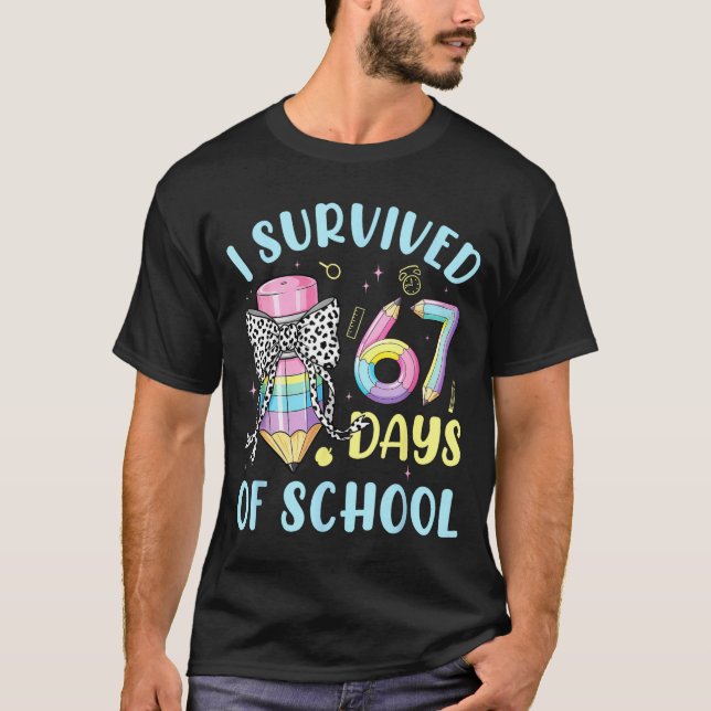 I Survived 67 Days Of School Cute Pastel Pencil Bo T-Shirt (Front)