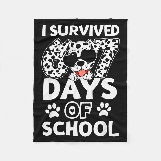 I Survived 67 Days Of School Dabbing Dalmatian Dog Fleece Blanket (Front)