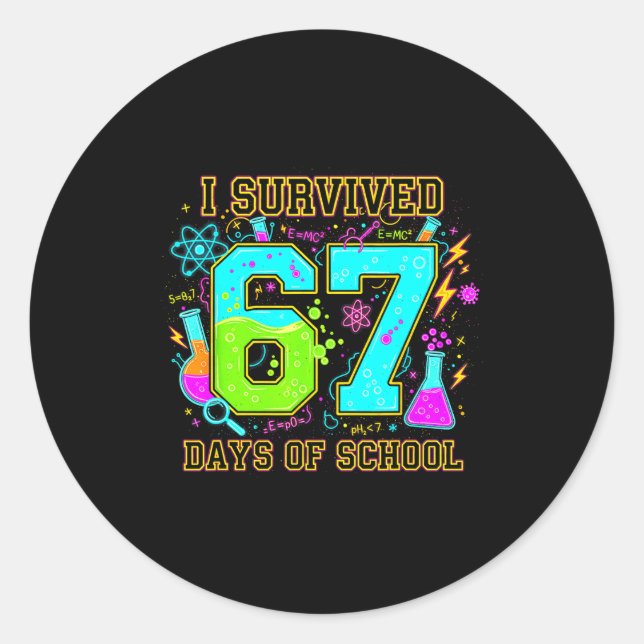 I Survived 67 Days Of School Funny 67 Meme Retro S Classic Round Sticker (Front)