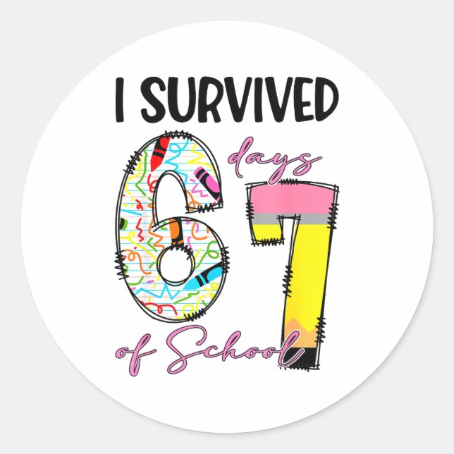 I Survived 67 Days Of School Funny 67 Meme Teacher Classic Round Sticker (Front)