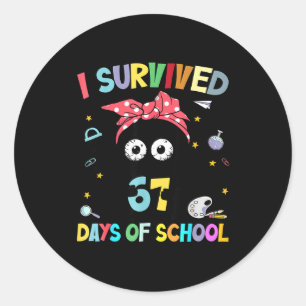 I Survived 67 Days Of School Funny Black Cat Six S Classic Round Sticker