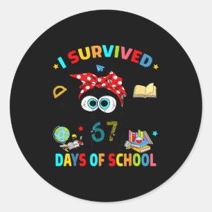 I Survived 67 Days Of School Funny Black Cat Six S Classic Round Sticker