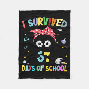 I Survived 67 Days Of School Funny Black Cat Six S Fleece Blanket