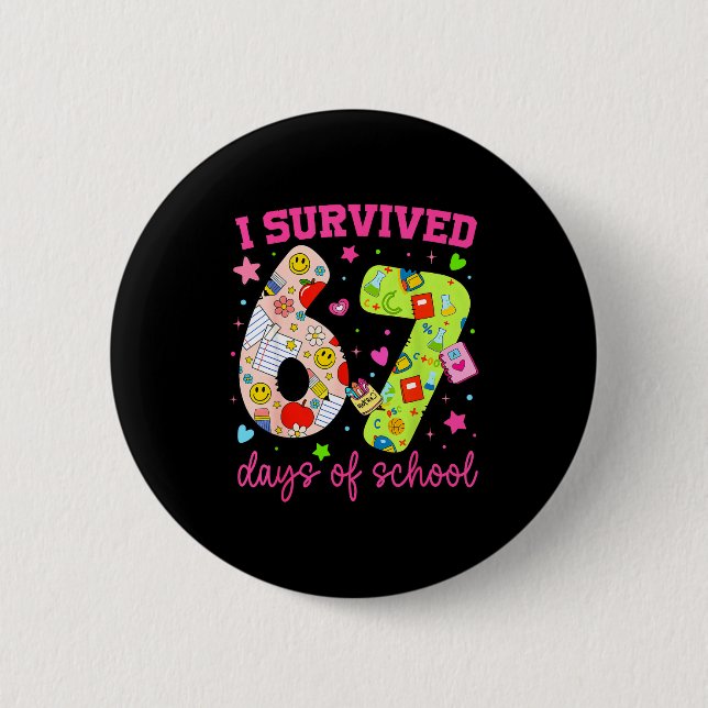 I Survived 67 Days Of School Funny Camouflage Boy  6 Cm Round Badge (Front)