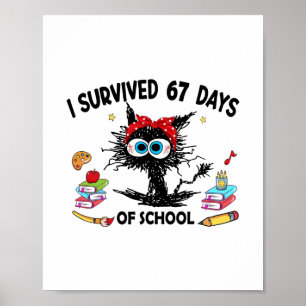 I Survived 67 Days Of School Funny Cat Teacher 67 Poster