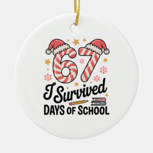 I Survived 67 Days of School Funny Christmas Ceramic Tree Decoration