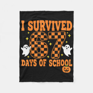 I Survived 67 Days Of School Funny Halloween Ghost Fleece Blanket