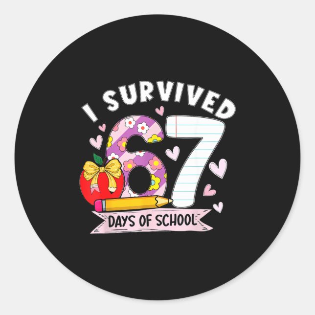 I Survived 67 Days Of School Funny Leopard Student Classic Round Sticker (Front)
