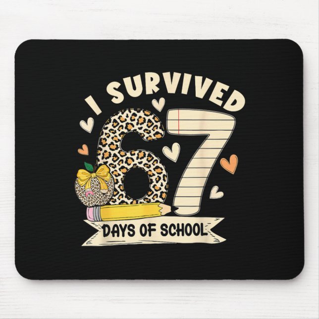 I Survived 67 Days Of School Funny Leopard Student Mouse Mat (Front)