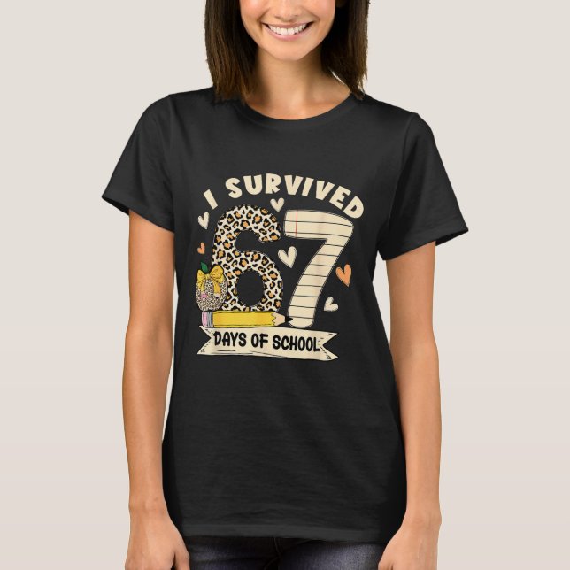 I Survived 67 Days Of School Funny Leopard Student T-Shirt (Front)