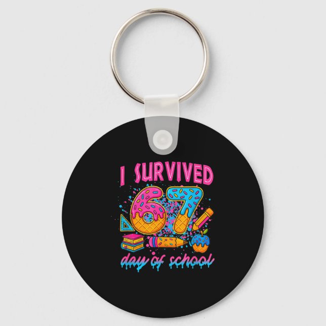 I Survived 67 Days Of School Funny Meme Ice Cream  Key Ring (Front)